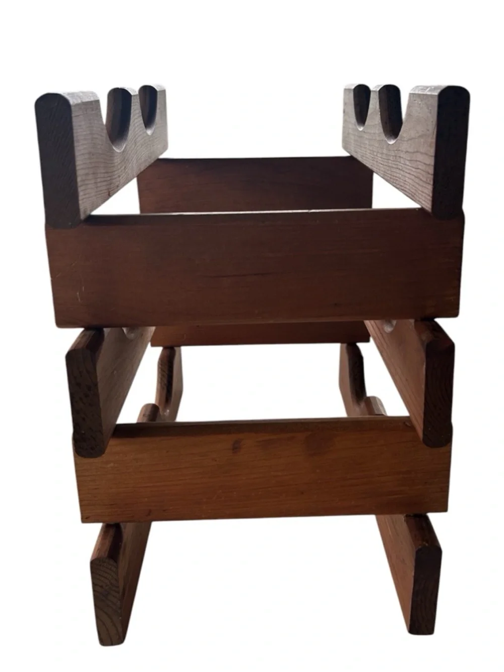 Vintage Mid Century Style Hand Made Wooden 6-Bottle Wine Rack - Brown